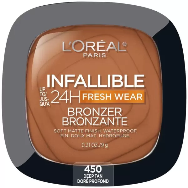 L'Oreal Paris Infallible Up to 24H Fresh Wear Soft Matte Longwear Bronzer. Waterproof, heatproof, Transfer, humidity and sweatproof, Light Medium, 0.31 oz