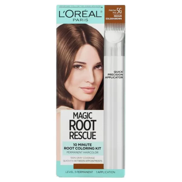 L'Oreal Paris Magic Root Rescue 10 Minute Root Hair Coloring Kit, Permanent Hair Color with Quick Precision Applicator, 100 percent Gray Coverage, 5 Medium Brown, 1 kit