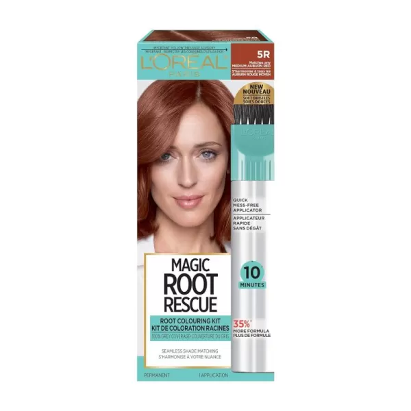 L'Oreal Paris Magic Root Rescue 10 Minute Root Hair Coloring Kit, Permanent Hair Color with Quick Precision Applicator, 100 percent Gray Coverage, 5 Medium Brown, 1 kit