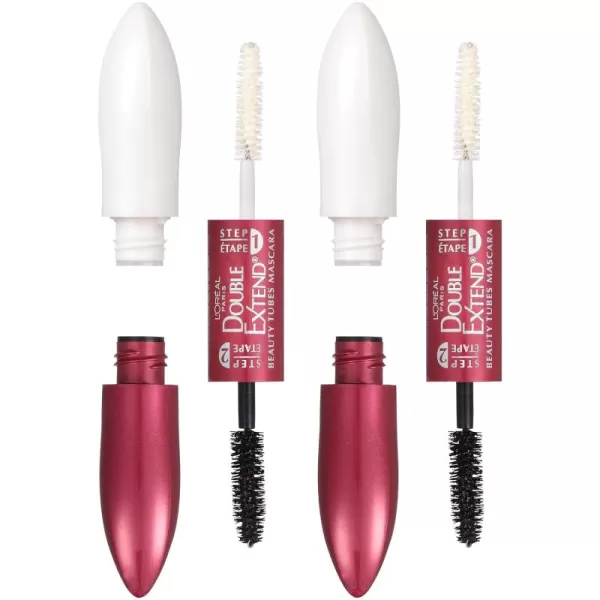 L'Oreal Paris Makeup Double Extend Beauty Tubes Lengthening 2 Step Mascara, Black, 1 Tube