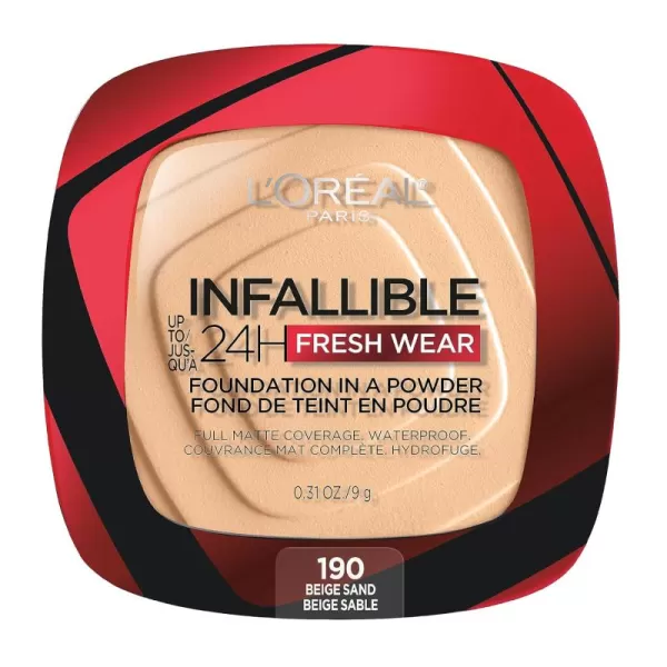 L'Oreal Paris Makeup Infallible Fresh Wear Foundation in a Powder, Up to 24H Wear, Waterproof, True Beige, 0.31 oz.