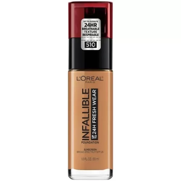 L'Oreal Paris Makeup Infallible Up to 24 Hour Fresh Wear Lightweight Foundation, Hazelnut, 1 Fl Oz.