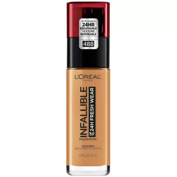 L'Oreal Paris Makeup Infallible Up to 24 Hour Fresh Wear Lightweight Foundation, Hazelnut, 1 Fl Oz.