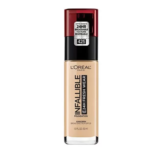 L'Oreal Paris Makeup Infallible Up to 24 Hour Fresh Wear Lightweight Foundation, Hazelnut, 1 Fl Oz.