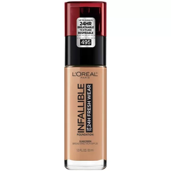 L'Oreal Paris Makeup Infallible Up to 24 Hour Fresh Wear Lightweight Foundation, Hazelnut, 1 Fl Oz.