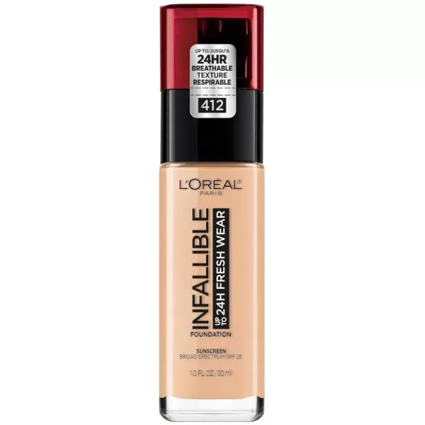 L'Oreal Paris Makeup Infallible Up to 24 Hour Fresh Wear Lightweight Foundation, Hazelnut, 1 Fl Oz.
