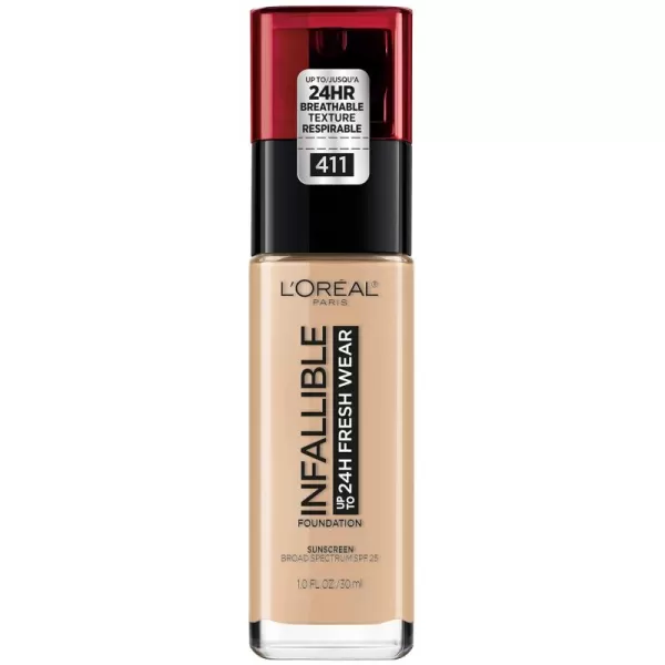 L'Oreal Paris Makeup Infallible Up to 24 Hour Fresh Wear Lightweight Foundation, Hazelnut, 1 Fl Oz.