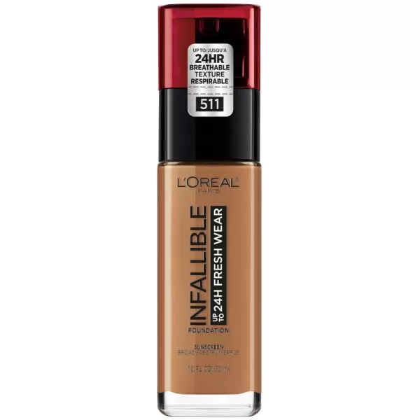 L'Oreal Paris Makeup Infallible Up to 24 Hour Fresh Wear Lightweight Foundation, Hazelnut, 1 Fl Oz.
