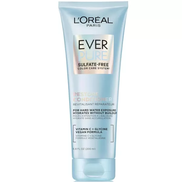 L'Oreal Paris Restore Sulfate Free Conditioner with Antioxidants, Moisturizing Conditioner for Hard Water Exposure and Styling Build-up, EverPure, 6.8 Fl Oz)