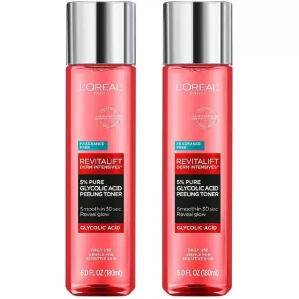 L'Oreal Paris Revitalift 5% Pure Glycolic Acid Peeling Toner with Aloe Vera, Alcohol Free, Fragrance Free 6 fl oz)