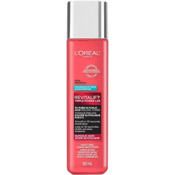 L'Oreal Paris Revitalift 5% Pure Glycolic Acid Peeling Toner with Aloe Vera, Alcohol Free, Fragrance Free 6 fl oz)