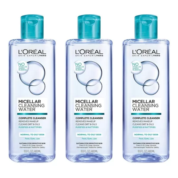 L'Oreal Paris Skincare Micellar Cleansing Water Complete Cleanser to Remove Makeup, Gentle Cleanser, Makeup Remover, 13.5 Fl Oz