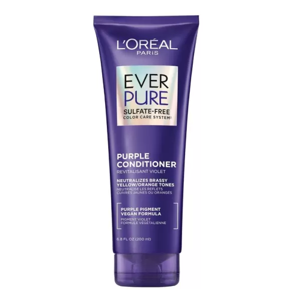L’Oreal Paris Sulfate Free Brass Toning Purple Conditioner for Blonde, Bleached, Silver, or Brown Highlighted Hair, EverPure, 23 Fl Oz 
