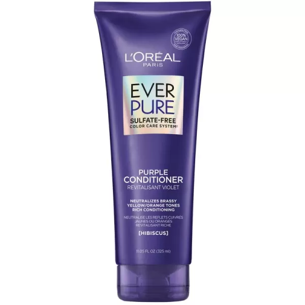 L’Oreal Paris Sulfate Free Brass Toning Purple Conditioner for Blonde, Bleached, Silver, or Brown Highlighted Hair, EverPure, 23 Fl Oz 