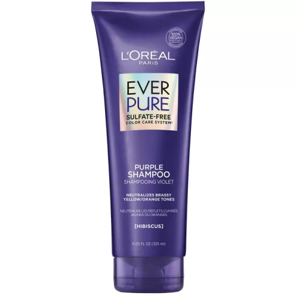 L’Oreal Paris Sulfate Free Brass Toning Purple Shampoo for Blonde, Bleached, Silver, or Brown Highlighted Hair, EverPure, 23 Fl Oz 
