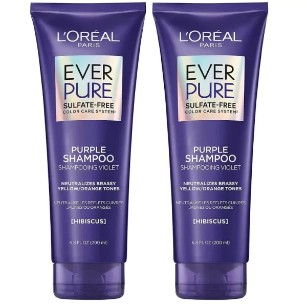 L’Oreal Paris Sulfate Free Brass Toning Purple Shampoo for Blonde, Bleached, Silver, or Brown Highlighted Hair, EverPure, 6.8 Fl Oz 