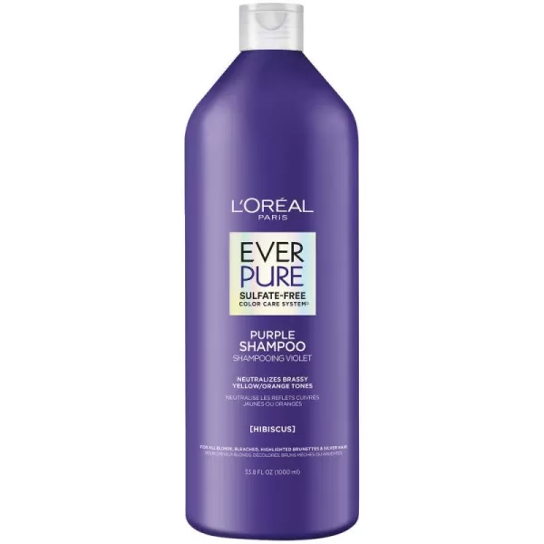 L’Oreal Paris Sulfate Free Brass Toning Purple Shampoo for Blonde, Bleached, Silver, or Brown Highlighted Hair, EverPure, 6.8 Fl Oz 