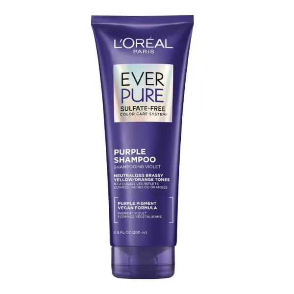 L’Oreal Paris Sulfate Free Brass Toning Purple Shampoo for Blonde, Bleached, Silver, or Brown Highlighted Hair, EverPure, 6.8 Fl Oz 