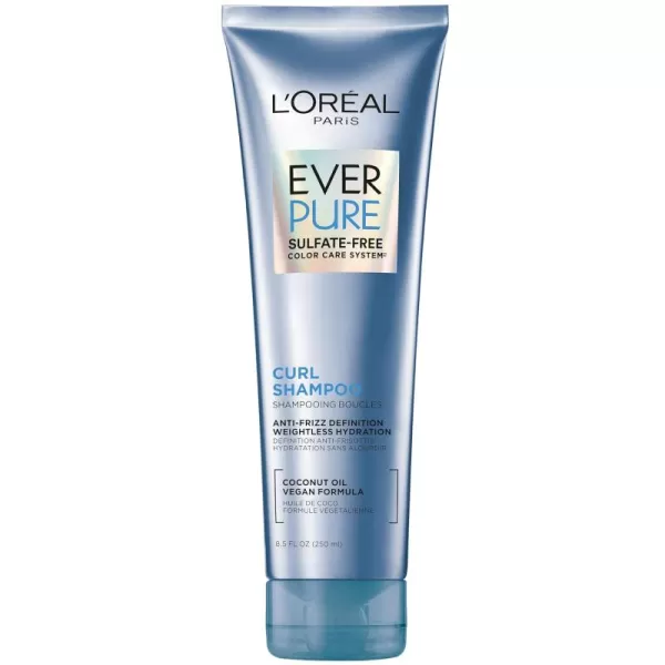 L'Oreal Paris Sulfate Free Shampoo and Conditioner for Curly Hair, Lightweight, Anti-Frizz Hair Care with Coconut Oil, EverPure, 8.5 Fl Oz, Set of 2 