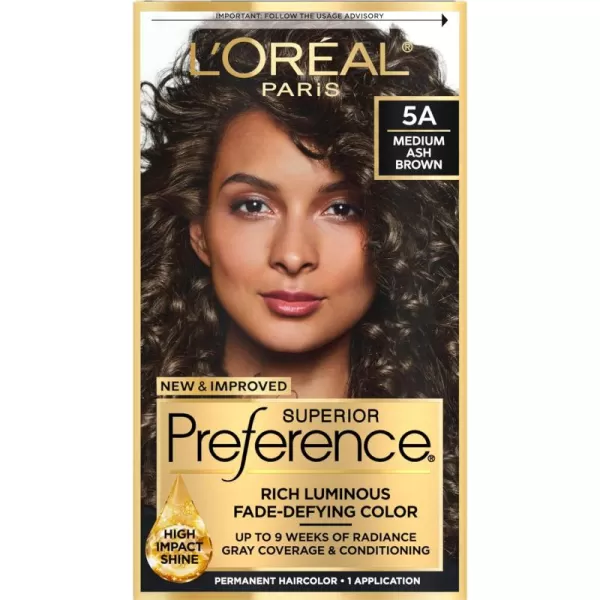 L'Oreal Paris Superior Preference Fade-Defying + Shine Permanent Hair Color, 5G Medium Golden Brown, Pack of 1, Hair Dye