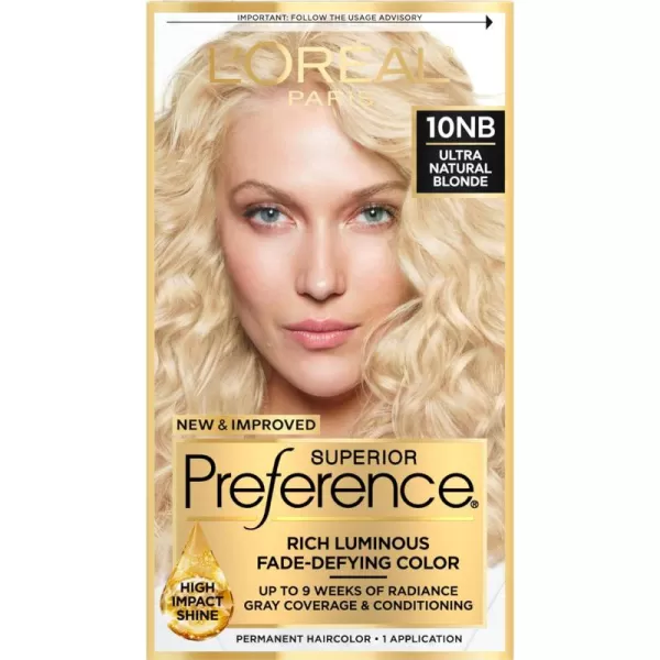 L'Oreal Paris Superior Preference Fade-Defying + Shine Permanent Hair Color, 9.5N Lightest Natural Blonde, Pack of 3, Hair Dye