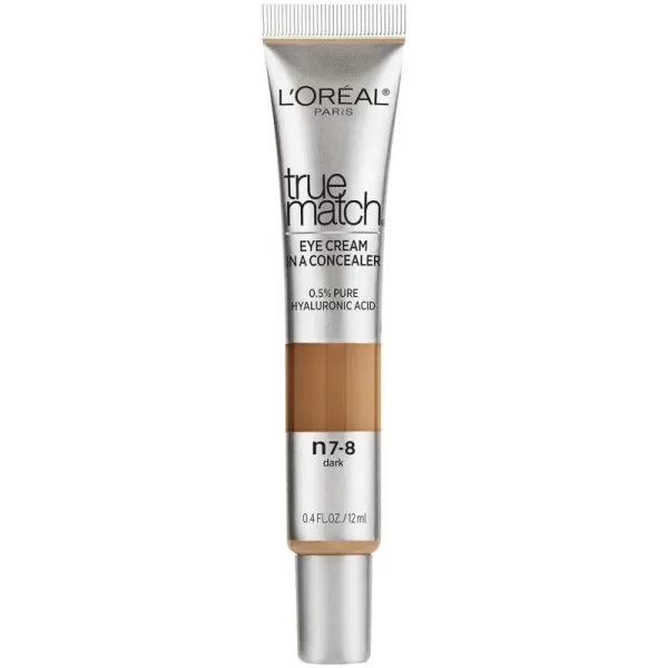 L’Oréal Paris True Match Eye Cream in a Concealer, 0.5% hyaluronic acid, Medium C5-6, 0.4 fl. oz.