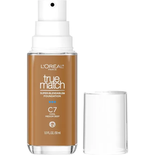 L'Oreal Paris True Match Super-Blendable Foundation, Medium Coverage Liquid Foundation Makeup, W8, Medium Deep, 1 Fl Oz