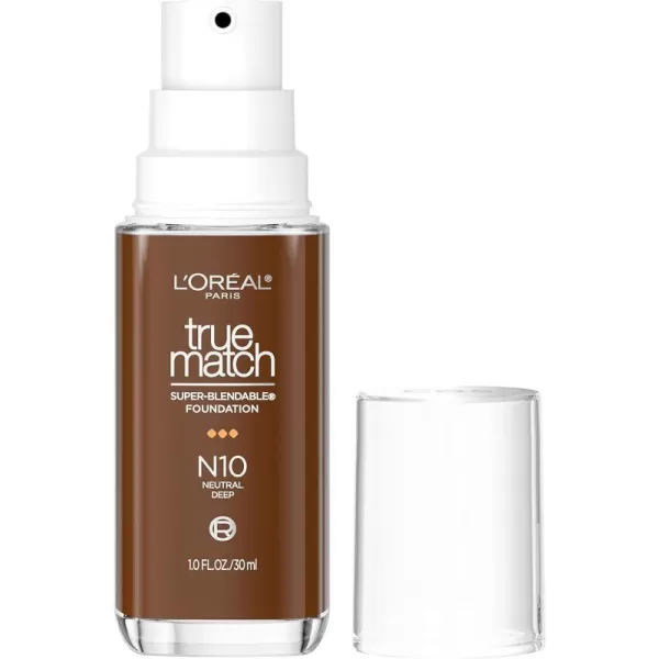 L'Oreal Paris True Match Super-Blendable Foundation, Medium Coverage Liquid Foundation Makeup, W8, Medium Deep, 1 Fl Oz