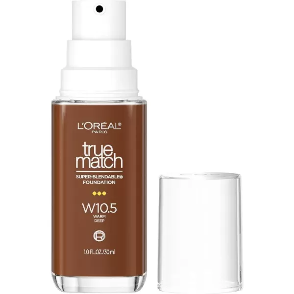 L'Oreal Paris True Match Super-Blendable Foundation, Medium Coverage Liquid Foundation Makeup, W8, Medium Deep, 1 Fl Oz