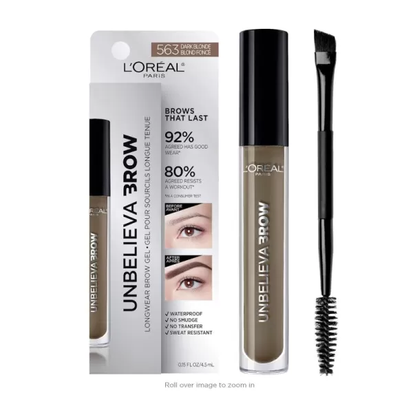 L'Oreal Paris Unbelieva-Brow Longwear Waterproof Tinted Brow Gel, Smudge-resistant, Transfer- Proof, Quick Drying, Easy and quick application with precise brush, Blonde, 0.15 fl. oz.