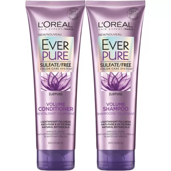 L'Oreal Paris Volume Sulfate Free Shampoo and Conditioner for Color-Treated Hair, EverPure, 8.5 Fl Oz )