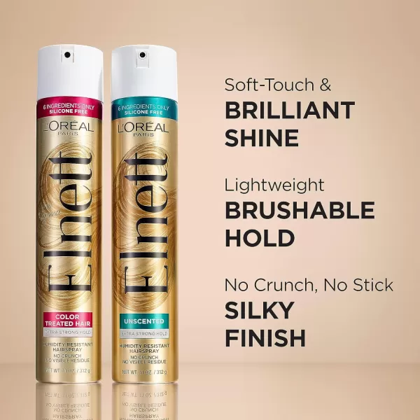L'Oreal Paris Elnett Hair Care Elnett Satin Extra Strong Hold Hairspray - Unscented, Long Lasting + Humidity Resistant, Hair Styling Spray, 2.2 Oz