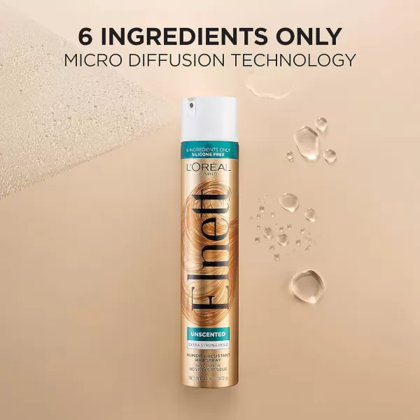 L'Oreal Paris Elnett Hair Care Elnett Satin Extra Strong Hold Hairspray - Unscented, Long Lasting + Humidity Resistant, Hair Styling Spray, 2.2 Oz