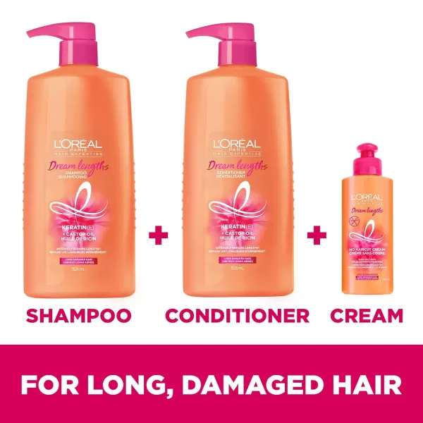 L'Oreal Paris Elvive Dream Lengths Super Detangling Conditioner With Fine Castor Oil and Vitamins B3 and B5 for Long, Damaged Hair, Instantly Detangles To Reduce Breakage With System, 28 Fl Ounce