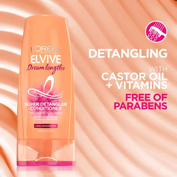 L'Oreal Paris Elvive Dream Lengths Super Detangling Conditioner With Fine Castor Oil and Vitamins B3 and B5 for Long, Damaged Hair, Instantly Detangles To Reduce Breakage With System, 28 Fl Ounce