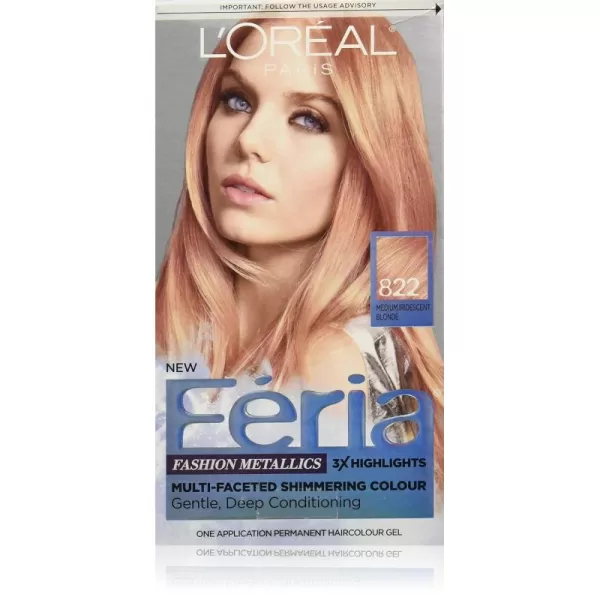 L'Oreal Paris Feria Multi-Faceted Shimmering Permanent Hair Color Hair Dye, Rose Gold )