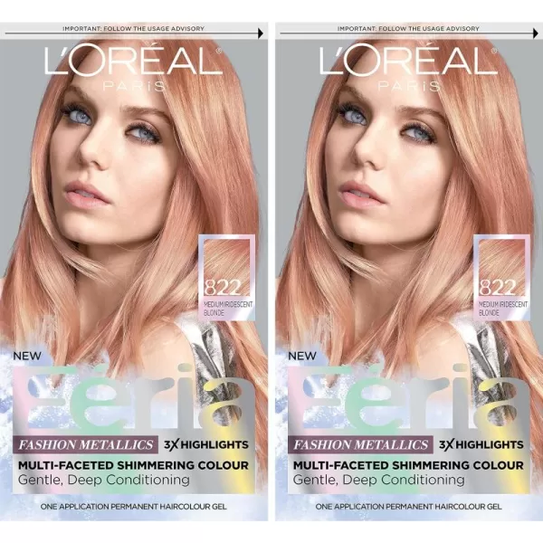 L'Oreal Paris Feria Multi-Faceted Shimmering Permanent Hair Color Hair Dye, Rose Gold 