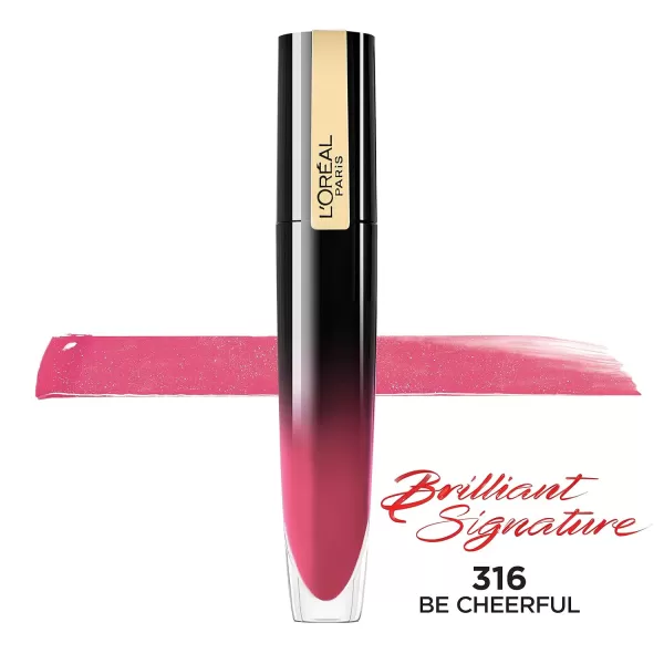 L'Oreal Paris Brilliant Signature Shiny Lip Stain Lipstick, Be Uncontrollable 0.21 Fl Oz.