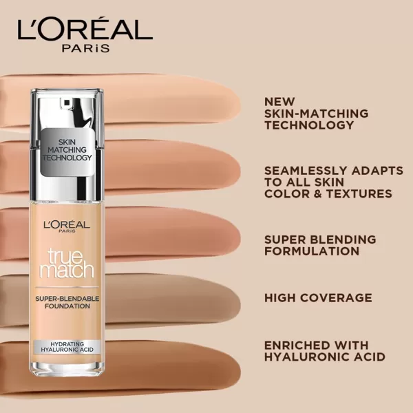 L'Oreal Paris Makeup True Match Super-Blendable Liquid Foundation, Deep Warm W9.5, 1 Fl Oz,1 Count