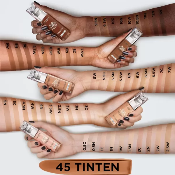 L'Oreal Paris Makeup True Match Super-Blendable Liquid Foundation, Deep Warm W9.5, 1 Fl Oz,1 Count