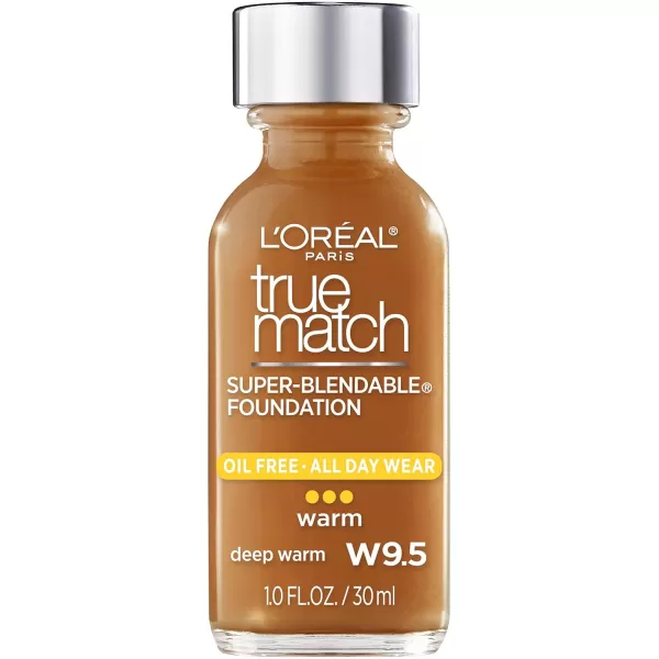 L'Oreal Paris Makeup True Match Super-Blendable Liquid Foundation, Deep Warm W9.5, 1 Fl Oz,1 Count)