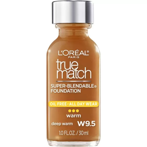 L'Oreal Paris Makeup True Match Super-Blendable Liquid Foundation, Deep Warm W9.5, 1 Fl Oz,1 Count