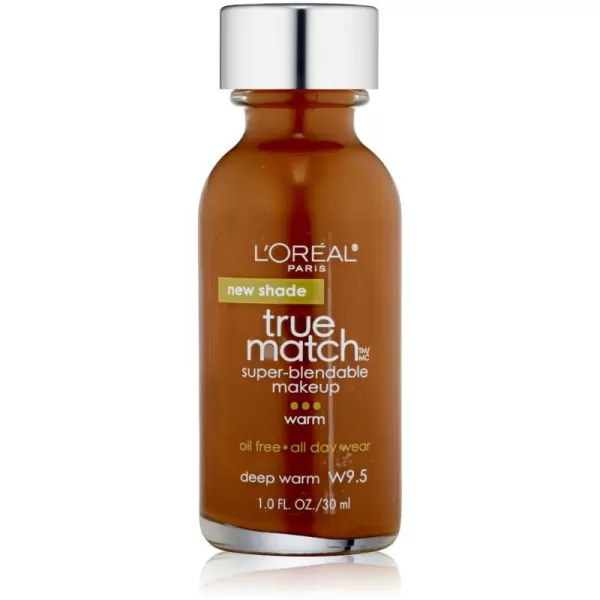 L'Oreal Paris Makeup True Match Super-Blendable Liquid Foundation, Deep Warm W9.5, 1 Fl Oz,1 Count