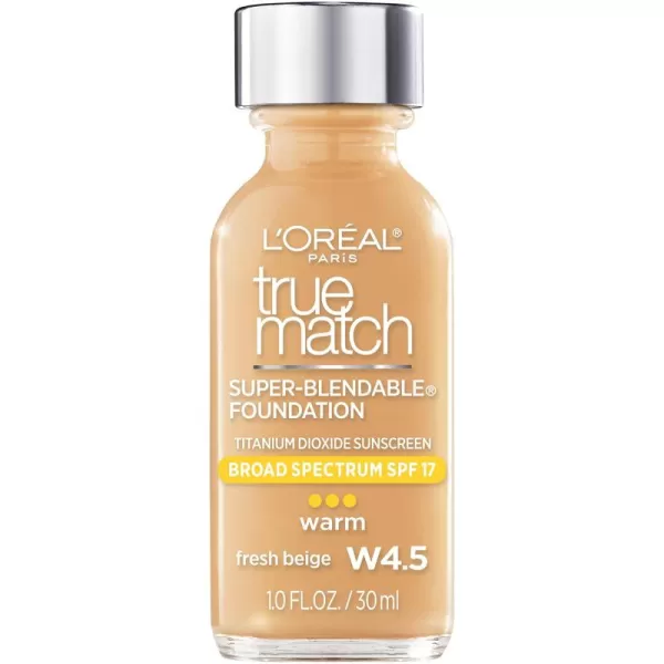 L'Oreal Paris Makeup True Match Super-Blendable Liquid Foundation, Porcelain W1, 1 Fl Oz,1 Count