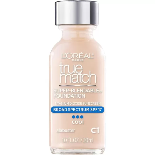 L'Oreal Paris Makeup True Match Super-Blendable Liquid Foundation, Porcelain W1, 1 Fl Oz,1 Count