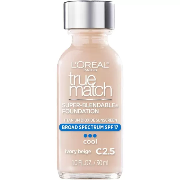 L'Oreal Paris Makeup True Match Super-Blendable Liquid Foundation, Porcelain W1, 1 Fl Oz,1 Count