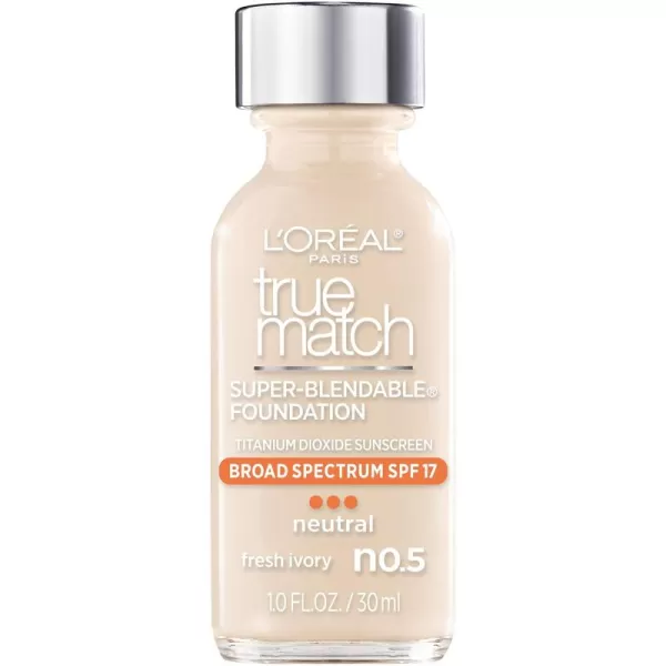 L'Oreal Paris Makeup True Match Super-Blendable Liquid Foundation, Porcelain W1, 1 Fl Oz,1 Count