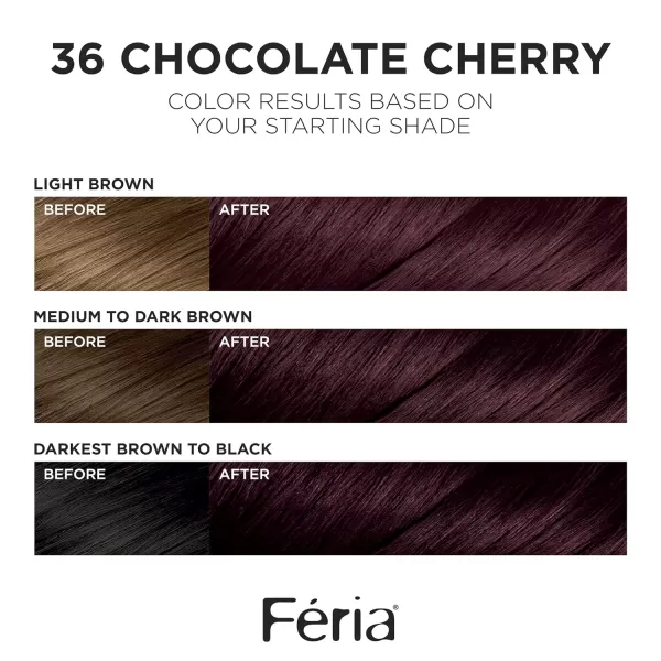 L'Oreal Paris Feria Multi-Faceted Shimmering Permanent Hair Color, 36  Deep Burgundy Brown, Pack of 1 Hair Dye Kit