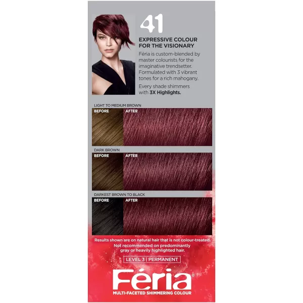 L'Oreal Paris Feria Multi-Faceted Shimmering Permanent Hair Color, 36  Deep Burgundy Brown, Pack of 1 Hair Dye Kit)