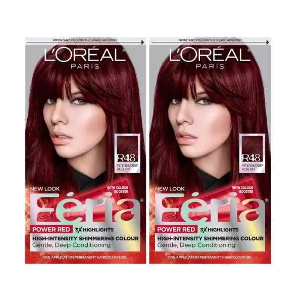 L'Oreal Paris Feria Multi-Faceted Shimmering Permanent Hair Color, 36  Deep Burgundy Brown, Pack of 1 Hair Dye Kit)
